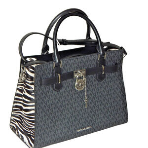 MICHAEL KORS HAMILTON Signature MK Logo Medium Black Satchel Shoulder Bag NWT